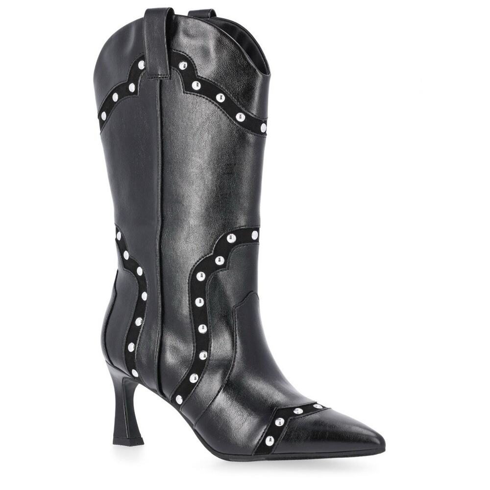 Steve Madden NYC Black Studded Western Style Heel Boot Woman’s Size 8 NIB